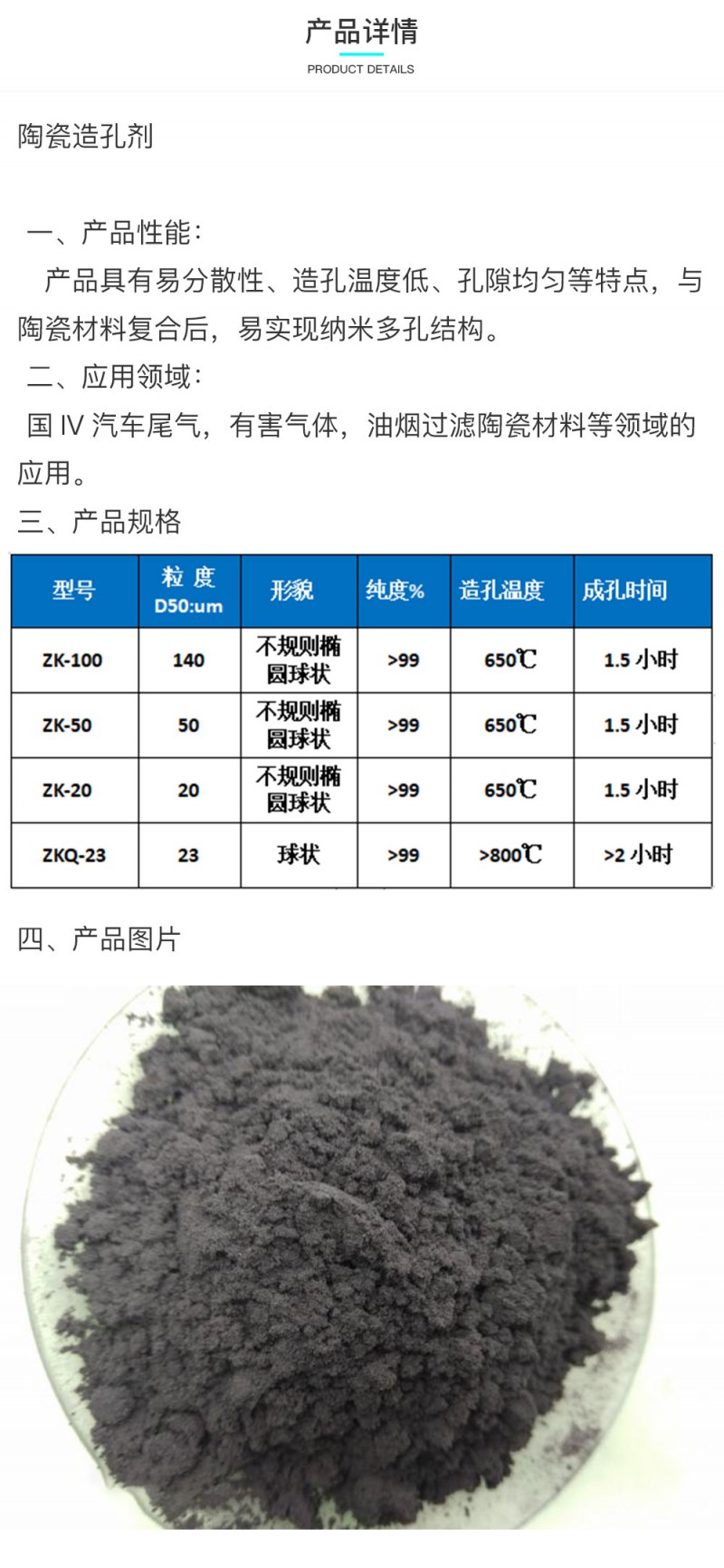 蜂窩陶瓷造孔劑